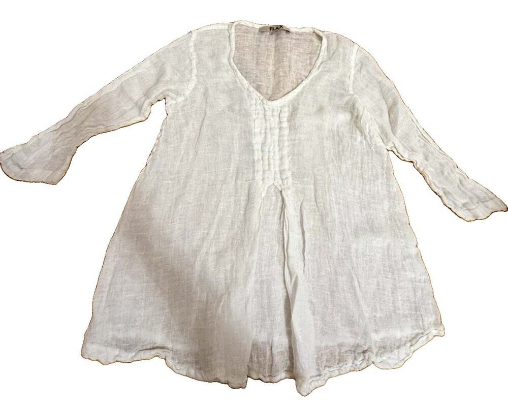 FLAX Women’s White 100% Linen Colonial Reenactment Dress Lithuania Size P